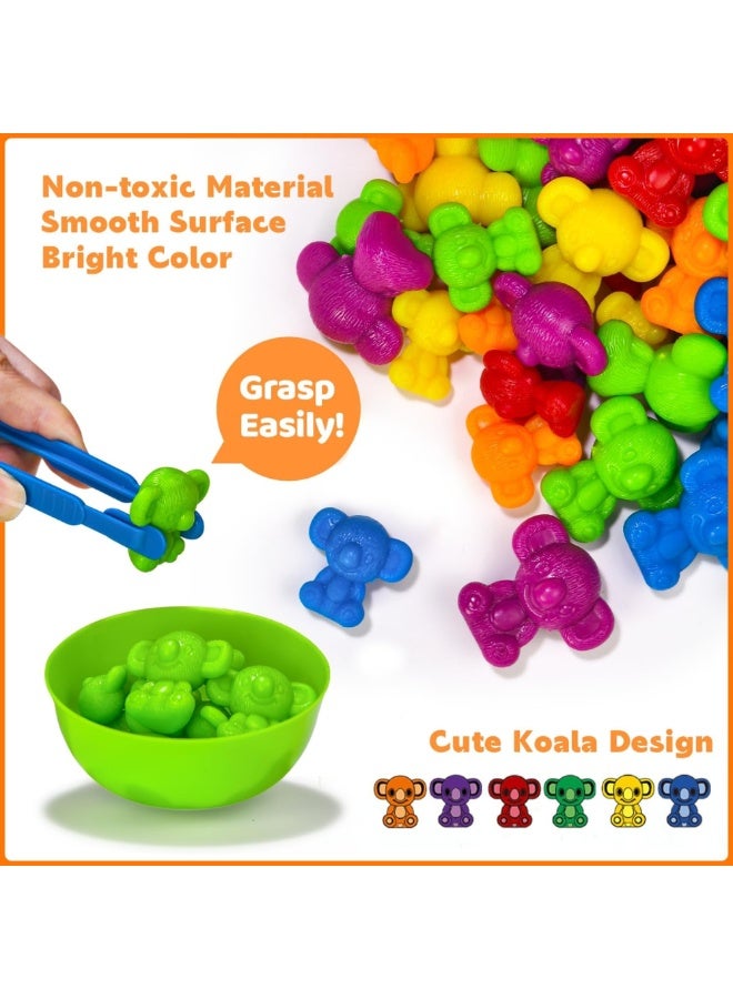 SnuzzleMart 72Pcs Koala Math Manipulatives & Counting Toy - Montessori Sorting Set with Rainbow Bowls & Tongs - STEM Fine Motor Skills Learning Games for Toddlers & Kids Ages 3+ - Image 2